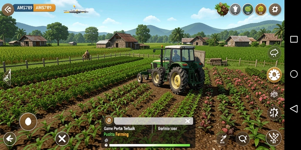 Tangkapan layar dari gameplay <strong>AMS789</strong> menunjukkan aktivitas bertani yang menyenangkan.