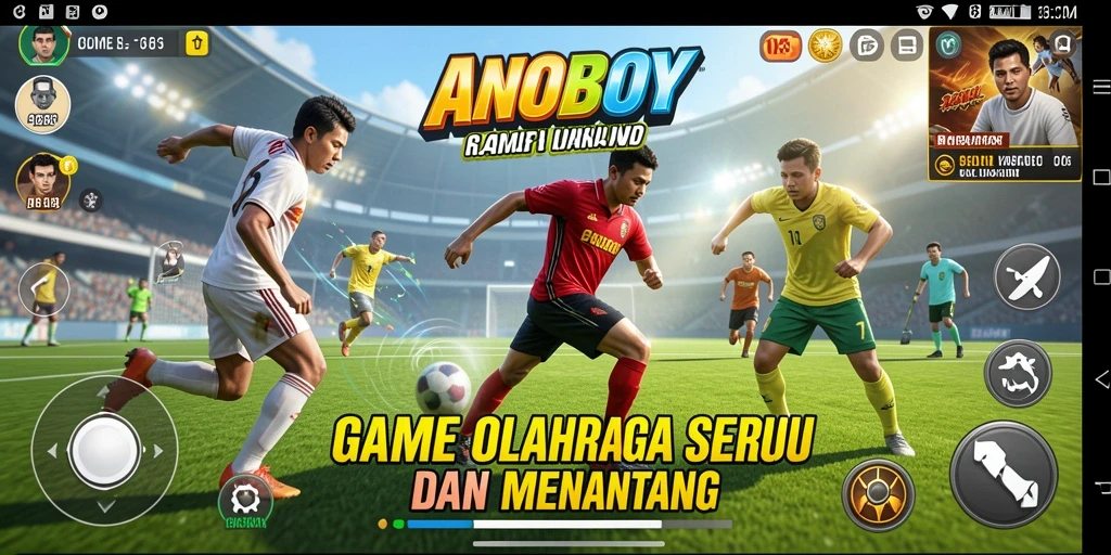Tampilan gameplay seru di ANOBOY dengan berbagai cabang olahraga.