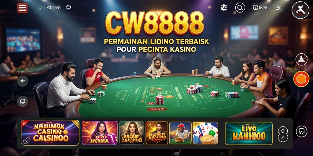 Screenshot gameplay CW8888 yang menampilkan dealer langsung dan suasana kasino.