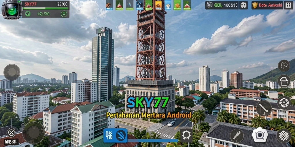 Tangkapan layar menunjukkan aksi mendebarkan di SKY77 dengan menara yang super keren.